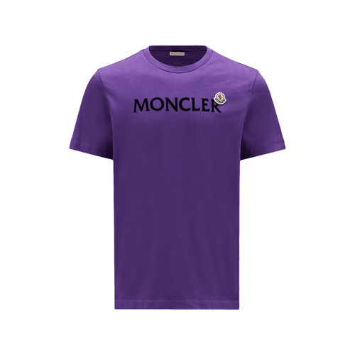 Moncler/蒙克萊 22年秋冬新款 男士霓虹珊瑚紫色純棉植絨徽標(biāo)短袖T恤H20918C000258390T65A
