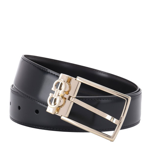 Salvatore Ferragamo/菲拉格慕 雙面長度可調節皮帶 男士腰帶 黑/棕 708205-67A037