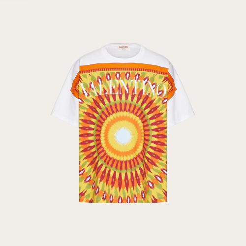  VALENTINO華倫天奴 22年秋冬 男士 短袖T恤 T-SHIRT EN COTON a IMPRIMé ROUND RAIN 1V3MG12K