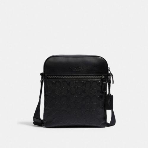 COACH蔻馳 男士奧萊 HOUSTON系列 小號單肩斜挎包皮質(zhì) 4009 QB/BK 黑色