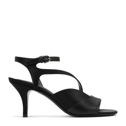 Salvatore Ferragamo/菲拉格慕 黑色 女士OLGA緞面皮質拼接高跟涼鞋 725008-01Q869-OLGA 70T 20