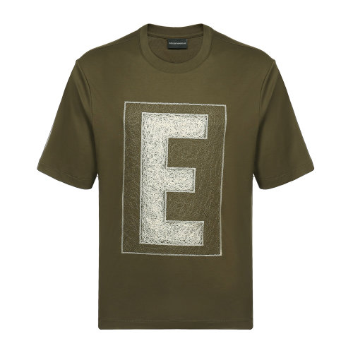 Emporio Armani/安普里奧阿瑪尼 橄欖綠 男士字母品牌標(biāo)識棉質(zhì)短袖T恤 6G1TG0-1JPRZ-0557