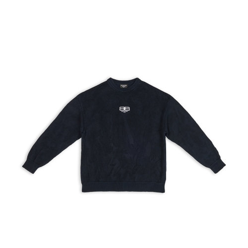 Balenciaga/巴黎世家 22年秋冬新款 男士黑色正面飾有雙B LOGO棉質(zhì)針織無(wú)帽衛(wèi)衣696226T32528065