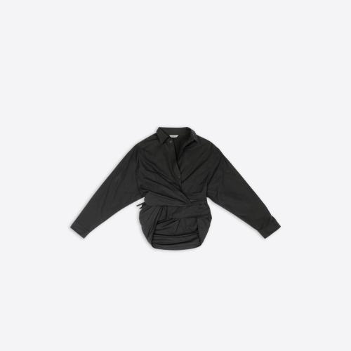  BALENCIAGA巴黎世家 22年秋冬 女士 長袖襯衫 Womens Wrap Shirt  in Black 704458TYB181000