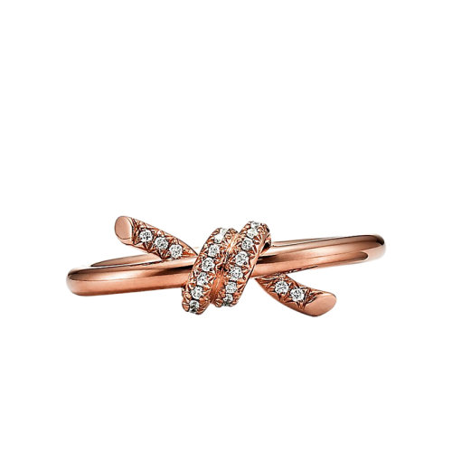 Tiffany & Co./蒂芙尼 22春夏新款 Knot系列 18K金 玫瑰金色 鑲鉆繩結(jié)戒指GRP11995