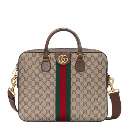 GUCCI/古馳   男士米色帆布GG Supreme款經(jīng)典老花時(shí)尚帆布單肩斜挎公文包手提包