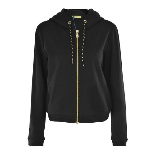 VERSACE JEANS/范思哲牛仔 女士黑色棉質(zhì)經(jīng)典字母徽標(biāo)印花裝飾拉鏈開合長袖上衣外套連帽衫運(yùn)動(dòng)衫 B6HTA787-6604-899