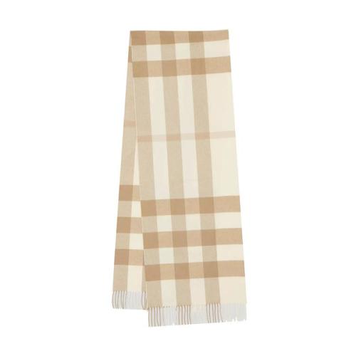 BURBERRY/博柏利 22年早春新款 男女同款白色純羊絨格紋流蘇圍巾80197651