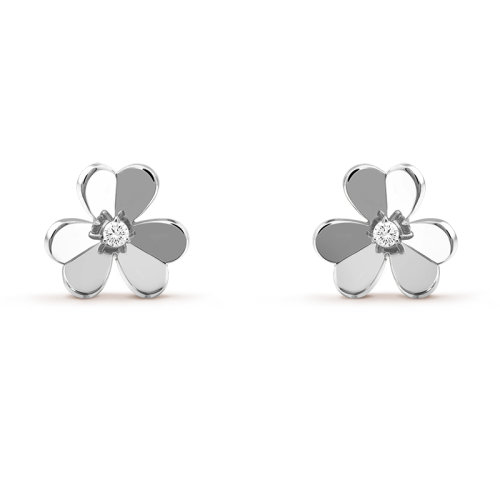 Van Cleef & Arpels/梵克雅寶 經典Frivole系列 18k金白金鑲嵌鉆石三瓣花朵小號耳釘VCARD80200