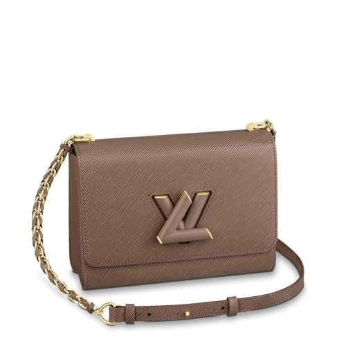 Louis Vuitton/路易威登 經(jīng)典款TWIST系列 女士中號(hào)煙熏棕水波紋粒面牛皮革飾皮革纏繞金色皮革鏈帶旋轉(zhuǎn)徽標(biāo)扣單肩斜挎手提包M58772