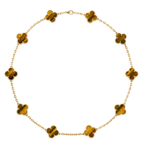 Van Cleef & Arpels/梵克雅寶 經典Vintage Alhambra系列 18k金黃金虎眼10四葉草項鏈VCARD40700