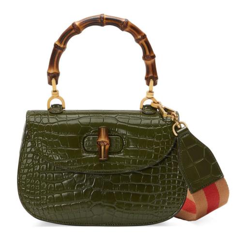  GUCCI古馳 22年秋冬 女士 Gucci Bamboo 1947系列竹節(jié)鱷魚皮手袋 675797 EV4CT 2771