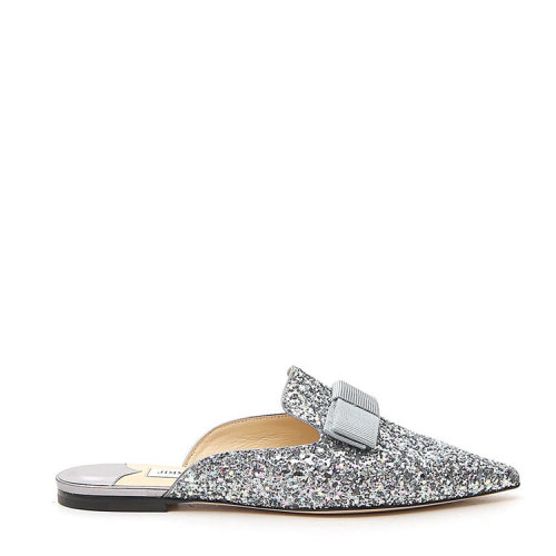 Jimmy Choo/周仰杰 女士銀色亮片蝴蝶結休閑平跟鞋 GALAXYFLAT