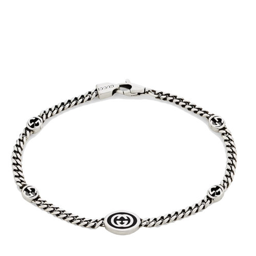GUCCI/古馳  925純銀琺瑯互扣式雙G細節窄版手鏈678657J84108191