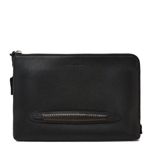 Salvatore Ferragamo/菲拉格慕 黑色/棕色 男士包袋拉鏈手拿包 704845-24A114-FIRENZE INTR 新款