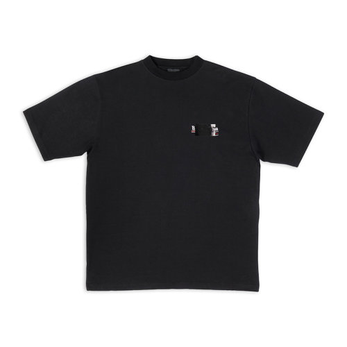 Balenciaga/巴黎世家 22年秋冬新款 男士黑色棉質圓領復古寬松版型胸前印刷圖案短袖針織衫641675TNVG11089