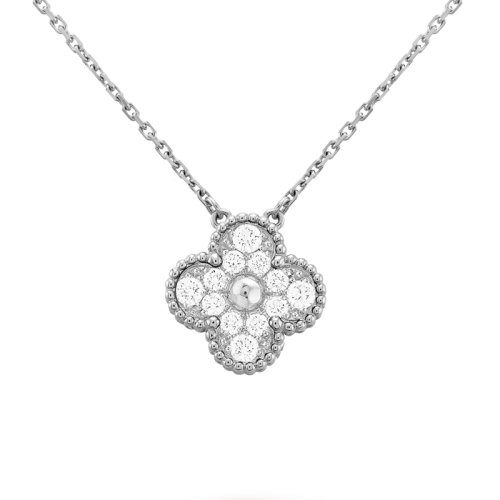 Van Cleef & Arpels/梵克雅寶 經典款Vintage Alhambra 復古白金四葉草項鏈 VCARA46100