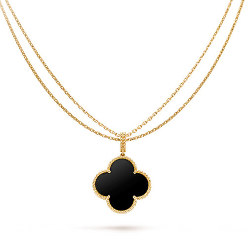 Van Cleef & Arpels/梵克雅寶  經典款MagicAlhambra系列 18K金黃金鑲嵌黑瑪瑙四葉草長款項鏈VCARO49M00