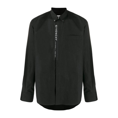 Givenchy/紀梵希 男士黑色棉質經典字母徽標印花裝飾翻領長袖上衣襯衣襯衫 BM60G2109F-001