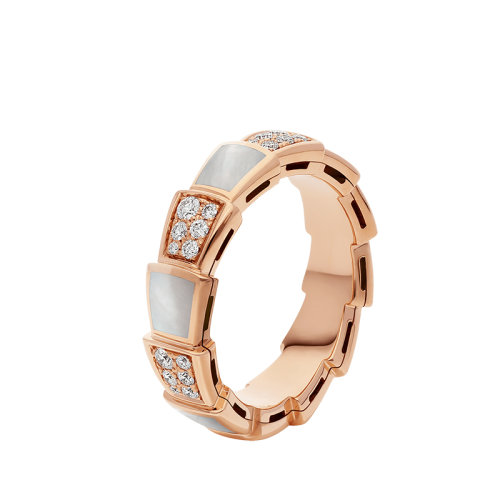 BVLGARI/寶格麗  SERPENTI VIPER系列 18K金玫瑰金鑲有珍珠母貝和密釘鉆石元素戒指353236