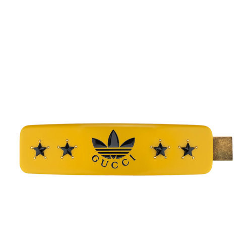 GUCCI/古馳 22新款阿迪達斯聯(lián)名系列 女士金色調(diào)金屬黑色琺瑯星星三葉草徽標黃色樹脂星星鱷魚夾發(fā)夾702940IAABI8520