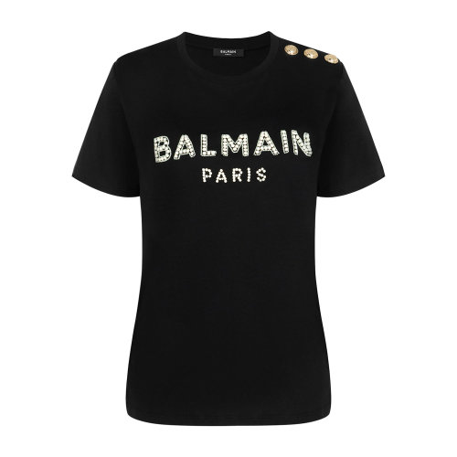 Balmain/巴爾曼 女士徽標(biāo)裝飾T恤 TF11553P036  春夏