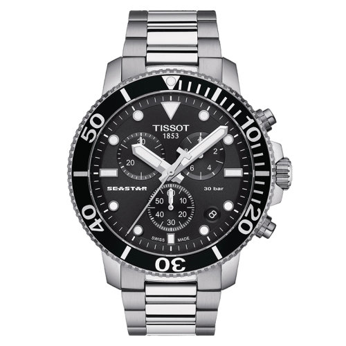 TISSOT/天梭 海星潛水1000系列 男士黑色表盤石英機芯精鋼表殼和表帶腕表45.5毫米T120.417.11.051.00