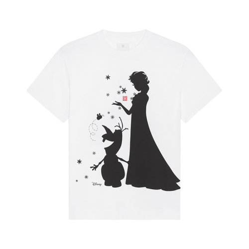 Givenchy/紀梵希 22年秋冬新款 迪士尼聯名系列 男女同款白色純棉冰雪奇緣印花短袖T恤BW709Y3ZAU-100