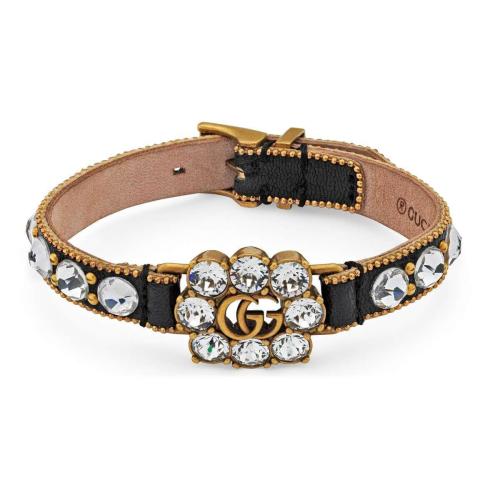  GUCCI古馳 22年秋冬 女士 水晶雙G皮革手鐲 648722 I5671 8061