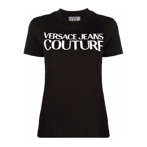 VERSACE JEANS/范思哲牛仔 女士純色棉質經典字母徽標印花裝飾圓領短袖上衣T恤 71HAHF00-CJ00F 多色可選