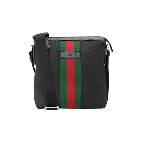 GUCCI/古馳 男女同款黑色紅綠條紋帆布單肩斜挎包 631195 KWT7N 1060