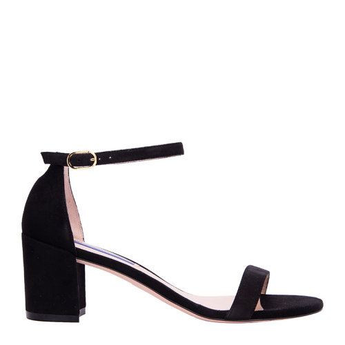 Stuart Weitzman/斯圖爾特韋茨曼 女士黑色一字帶中跟粗跟涼鞋女鞋 SIMPLE-Suede-Black