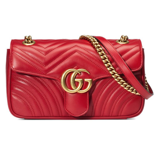 GUCCI/古馳  女士經典款GG Marmont絎縫紅色小號單肩包 443497 DTDIT 6433