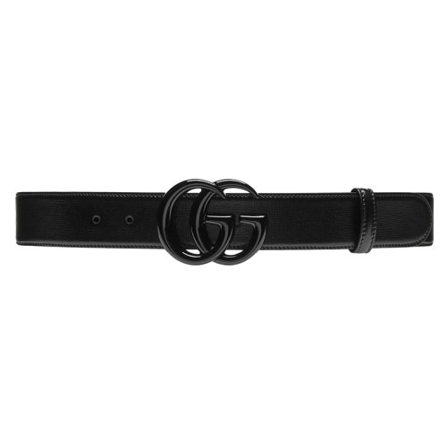 GUCCI/古馳 22年早春新款 情人節系列 男士黑色皮革雙G帶扣寬版腰帶40毫米40059318YXV1000