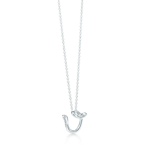 Tiffany & Co./蒂芙尼 Elsa Peretti系列 純銀鑲嵌鉆石V字母吊墜項鏈項鏈 26032202