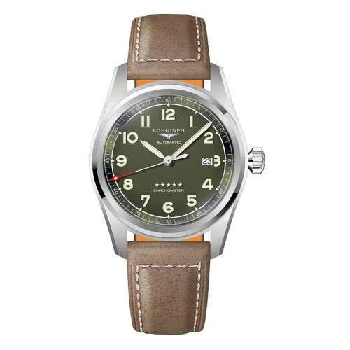 LONGINES/浪琴 先行者系列 男士啞光綠自動(dòng)機(jī)械精鋼表殼和皮革表帶腕表42毫米L3.811.4.03.2