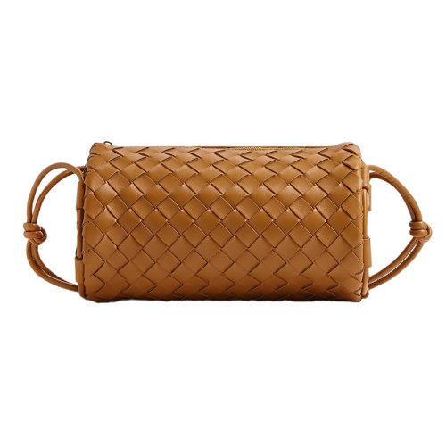 Bottega Veneta/葆蝶家 22新款 女士小號駝色羔羊皮編織圖案金色飾面單肩斜挎包716258V1G112593