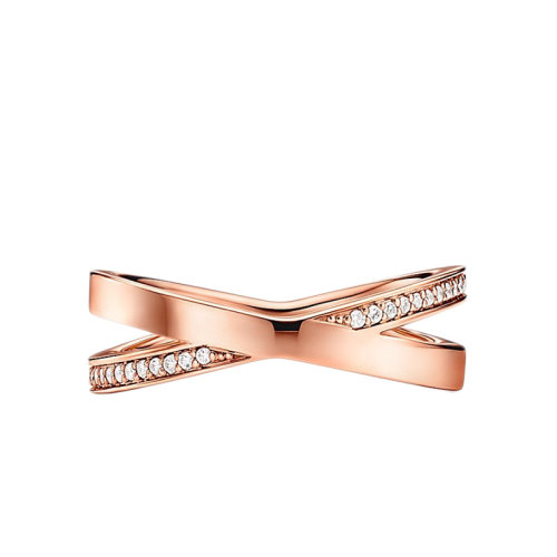 Tiffany & Co./蒂芙尼 Atlas X系列 18K金玫瑰金鑲嵌鉆石X形狀戒指指環GRP11825