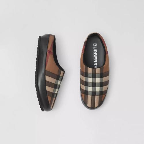  BURBERRY 22年秋冬 男士 格紋尼龍拼羔羊皮拖鞋 80503051