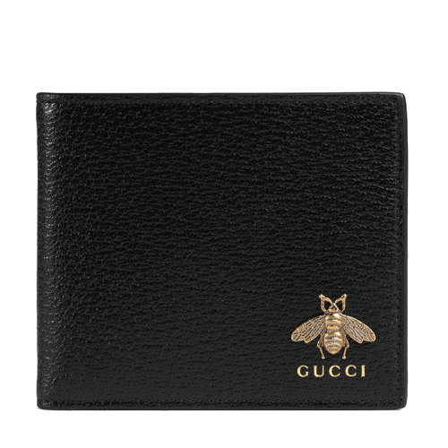 GUCCI/古馳 經典款 男士黑色皮革金色小蜜蜂圖案帶零錢包對折短款錢包522915DJ20T1000