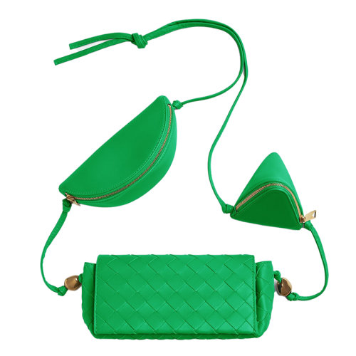 Bottega Veneta/葆蝶家 22新款 女士小號鸚鵡綠色羔羊皮金色飾面多口袋肩帶單肩包717429VCP3C3722