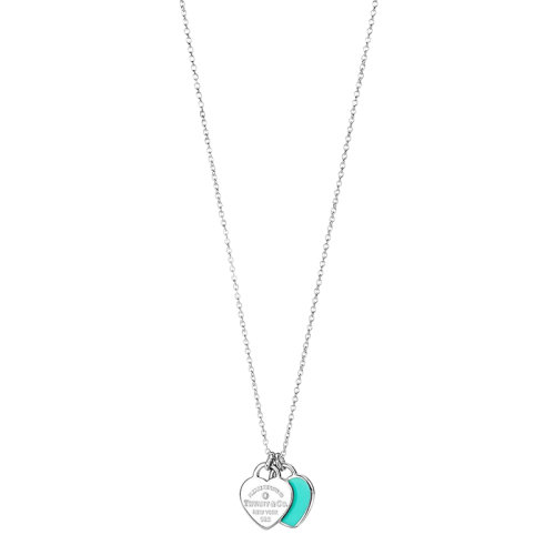 Tiffany & Co./蒂芙尼 Return to Tiffany系列 925純銀鑲鉆搭配藍色琺瑯迷你雙心形吊飾項鏈69683991