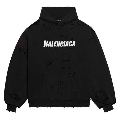 Balenciaga/巴黎世家      CAPS DESTROYED系列 男士黑色棉質連帽衫衛衣659403TKVB61093