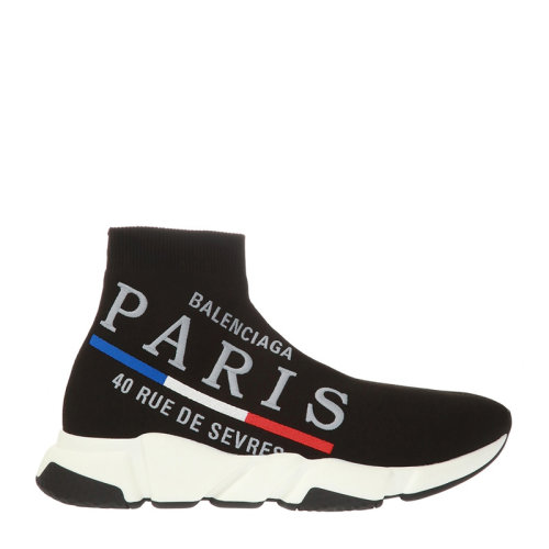 Balenciaga/巴黎世家男士黑色織物PARIS徽標高幫休閑鞋運動鞋平底鞋跑步鞋男鞋602266-W05GC-1006