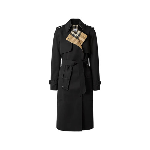 BURBERRY/博柏利 女款棉質嘎巴甸Trench風衣外套黑色格紋 80446781