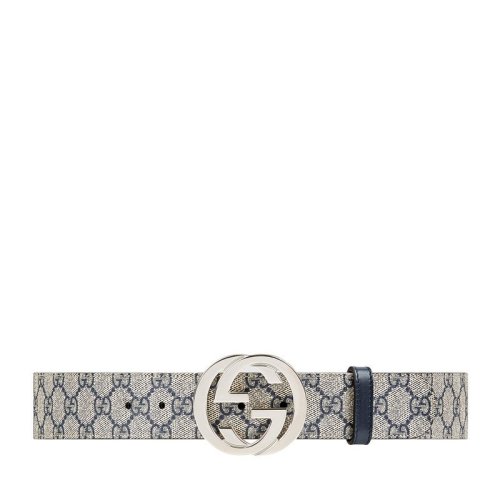 GUCCI/古馳   經典款男士米色帆布銀色雙G扣腰帶 411924 KGDHN 4075