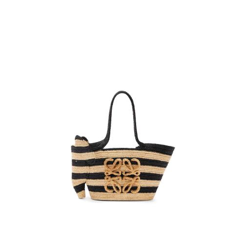  LOEWE羅意威 22年秋冬 女士 手提包 Small Elephant Basket bag in striped raffia and calfsk