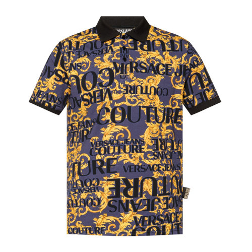 VERSACE JEANS/范思哲牛仔 男士拼色棉質(zhì)經(jīng)典字母徽標(biāo)印花裝飾翻領(lǐng)短袖上衣T恤馬球衫Polo衫 B3GVA7PA-S0630-200