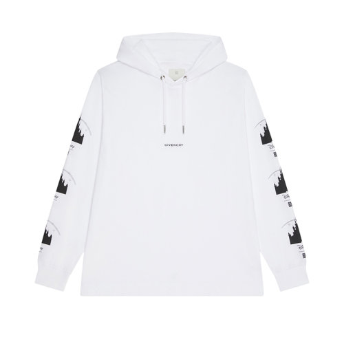 Givenchy/紀梵希 22年秋冬新款 迪士尼聯名系列 男女同款白色純棉城堡圖案印花連帽衫衛衣BM71EZ3Y6B-100