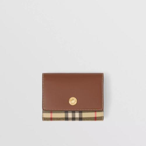  BURBERRY 22年秋冬 女士 Vintage 格紋拼皮革小號折疊式錢夾 80579771